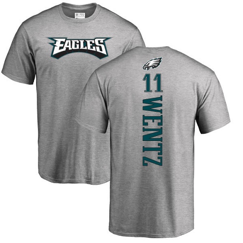 Men Philadelphia Eagles #11 Carson Wentz Ash Backer NFL T Shirt->nfl t-shirts->Sports Accessory